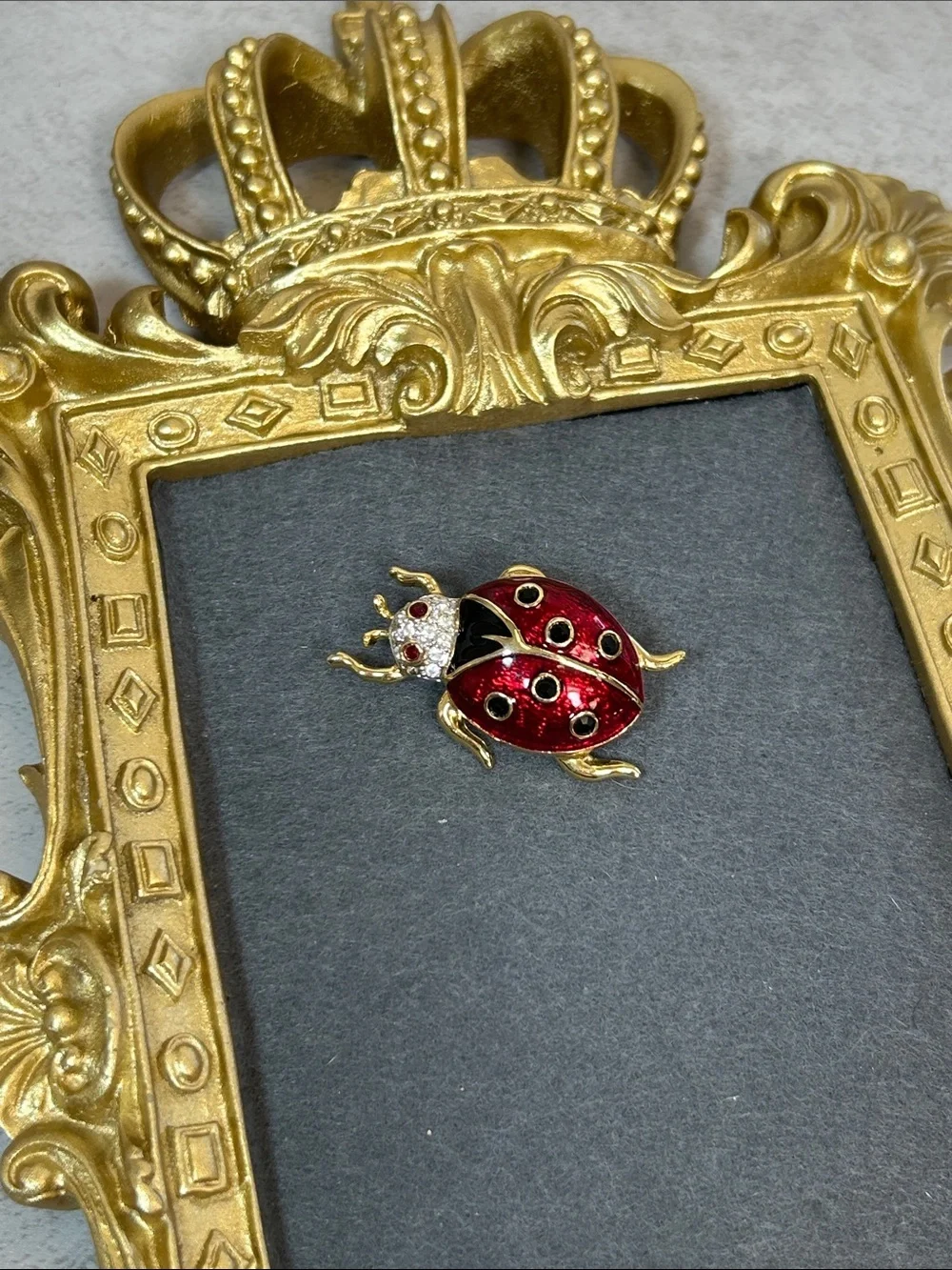 Red Enamel & Crystal Ladybug Pin Brooch